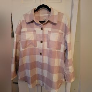A New Day Women Jacket XXL Pink Plaid Flannel Pockets Long Sleeve